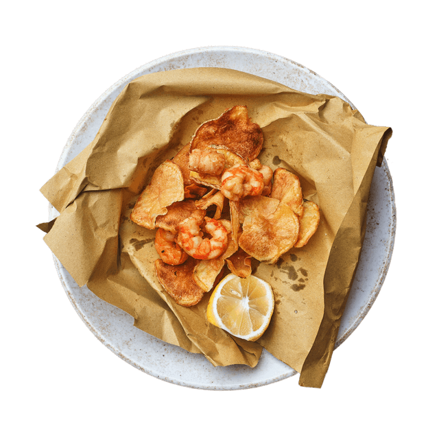 Fritto misto di calamari, gamberi, patatine