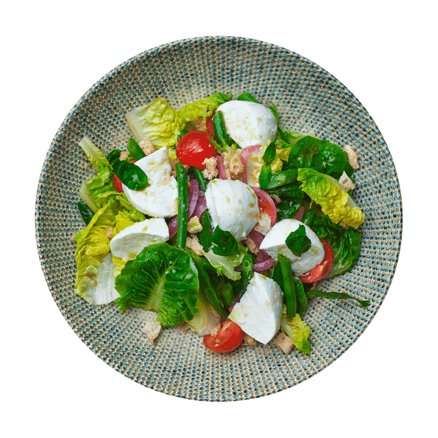 Insalata Panzanella toscana, insalata, mozzarella, pomodorini, fagiolini