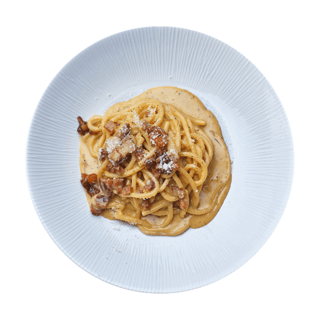 Spaghettoni alla chitarra alla carbonara, tartufo